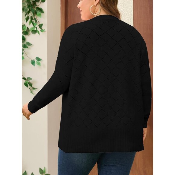 Plus Size Womens Cardigan Sweater Knit Open Front Fall Long Sleeve Coat - Picture 3 of 6